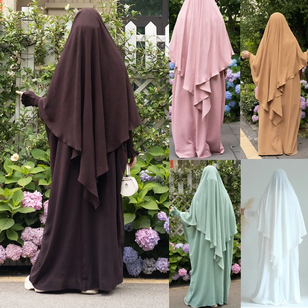 2 Piece Set Overhead Hooded Women Muslim Hijab Dress Prayer Garment Gowns Turkey Abaya Eid Ramadan Long Khimar Islam Robe Burqa