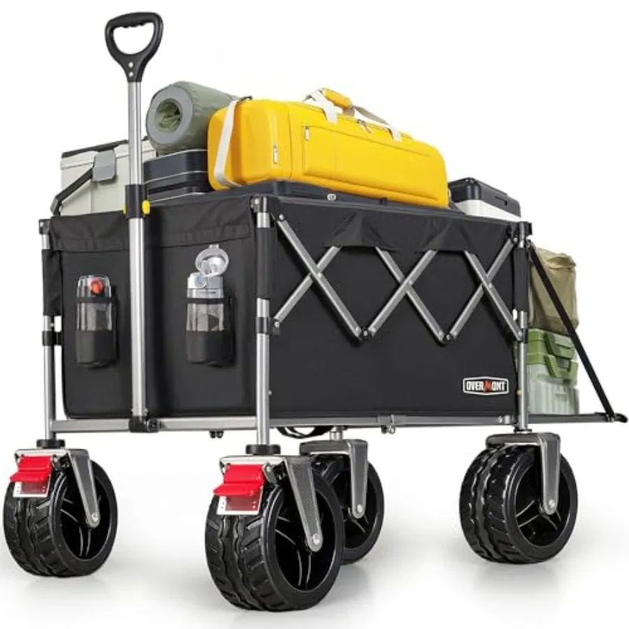 

Outdoor camping utility wagon with heavy-duty steel frame black finish collapsible tailgate and all-terrain wheels 300lbs capac