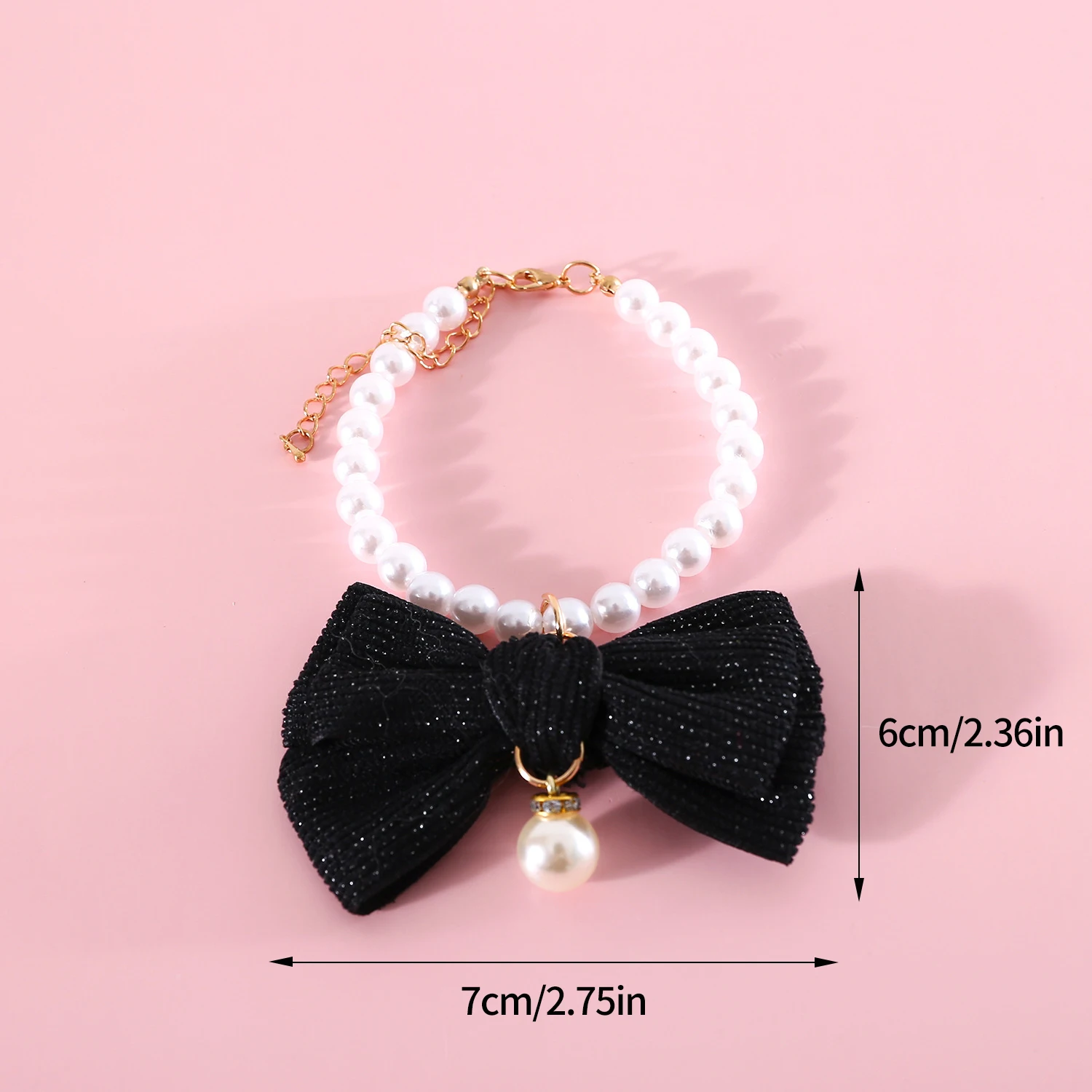 New Pet Pearl Diamond Bow Cat Necklace Princess Style Velvet Necktie Pendant Birthday Dog Collar Pet Accessories