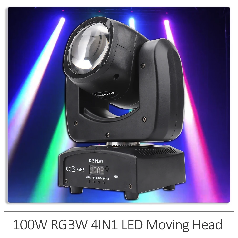 

YUER 100W LED RGBW 4IN1 Beam Moving Head Light DMX512 For DJ Disco Party Wedding Show Club Bar Stage Lighting Effects