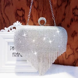 Rhinestone Tassels Ring Clutch Evening Handbag Designer Bling Diamond Wedding Party Purse for Women Chain Shoulder Messenger Bag