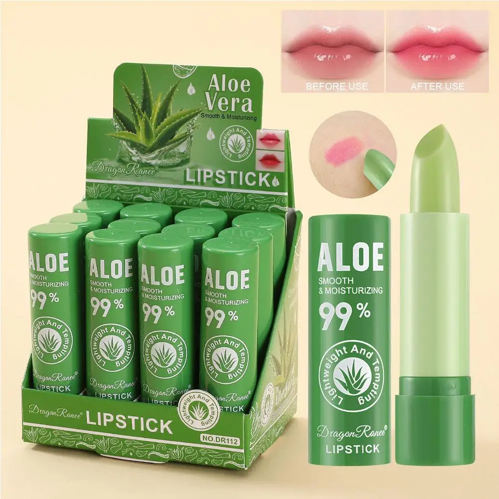Lápiz Labial que Cambia de Color, Lápiz Labial de Aloe Vera, Bálsamo Labial Nutritivo de Larga Duración, Brillo Labial con Color de Hidratación Profunda