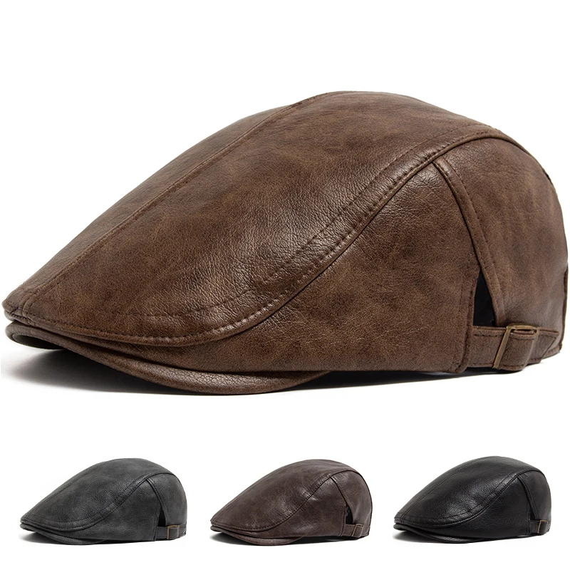 Fashion PU Leather Men Beret Autumn Winter Thicken Warm Women's Hat Vintage Newsboy Caps Visor Cap Higher Quality Unisex Berets