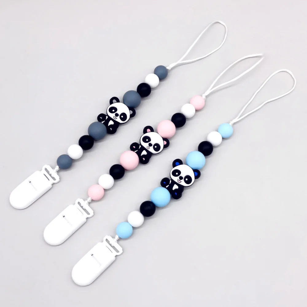 

New Baby Pacifier Clips Silicone Panda Beads Baby Pacifier Chain Teether Teething Toys Dummy Clip Holder Chain Clip Baby Gifts