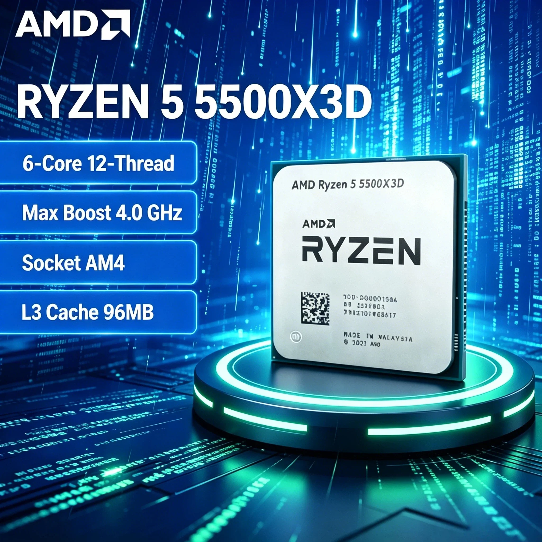 

AMD Ryzen 5 5500X3D 3GHz 6 Core 12 Thread Socket AM4 New Gaming Processor DDR4 L3 96M 105W 7NM R5 5500X3D Pro Max Ultra 8K