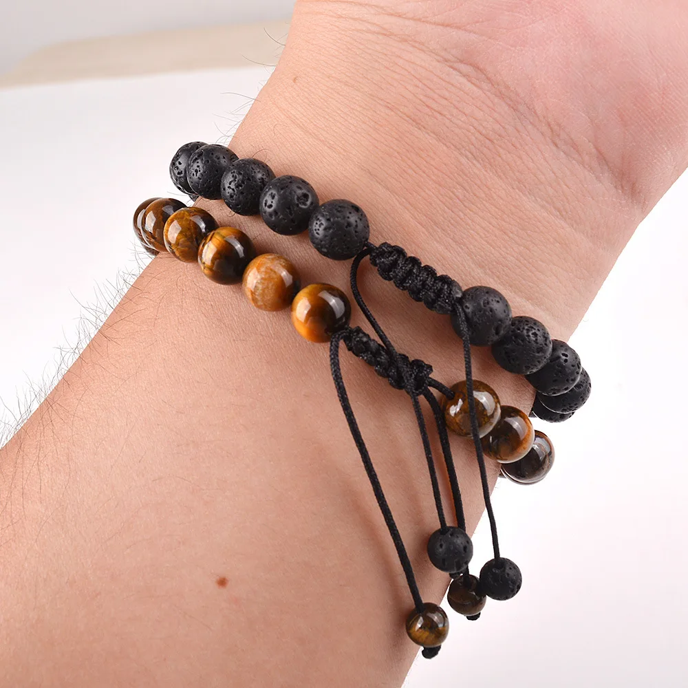 سوار مطرز بحجر عين النمر، مجموعة زوجين من عقدة متقاطعة منسوجة يدويًا، هدية مجوهرات بوهو أنيقة للجنسين من الأحجار الكريمة الطبيعية للرجال والنساء #4