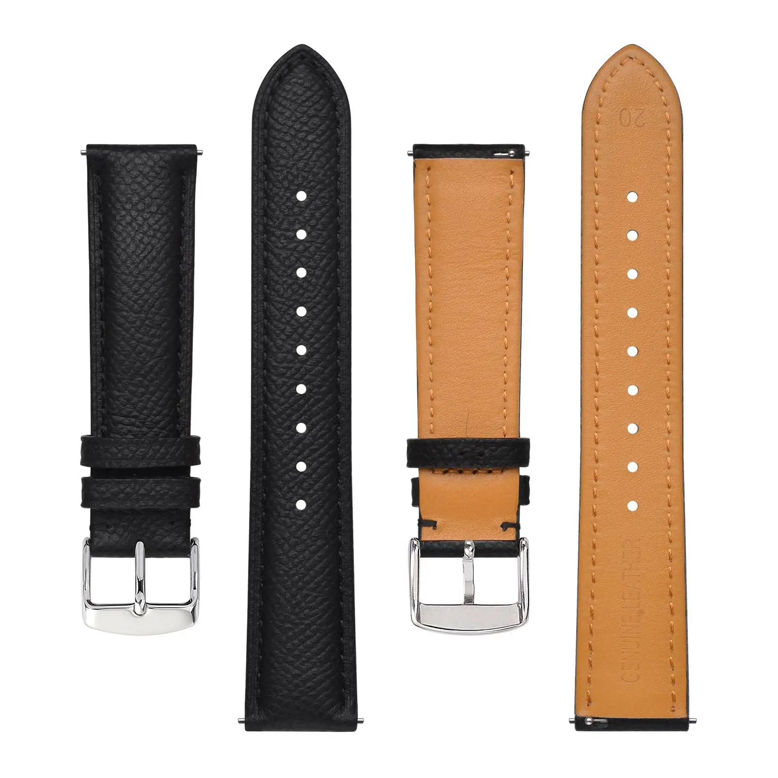 BISONSTRAP Texture Leather Watch Strap Belt for Men Women 18mm 20mm 22mm  Bracelets Watchband Quick Replacement Black Buckle