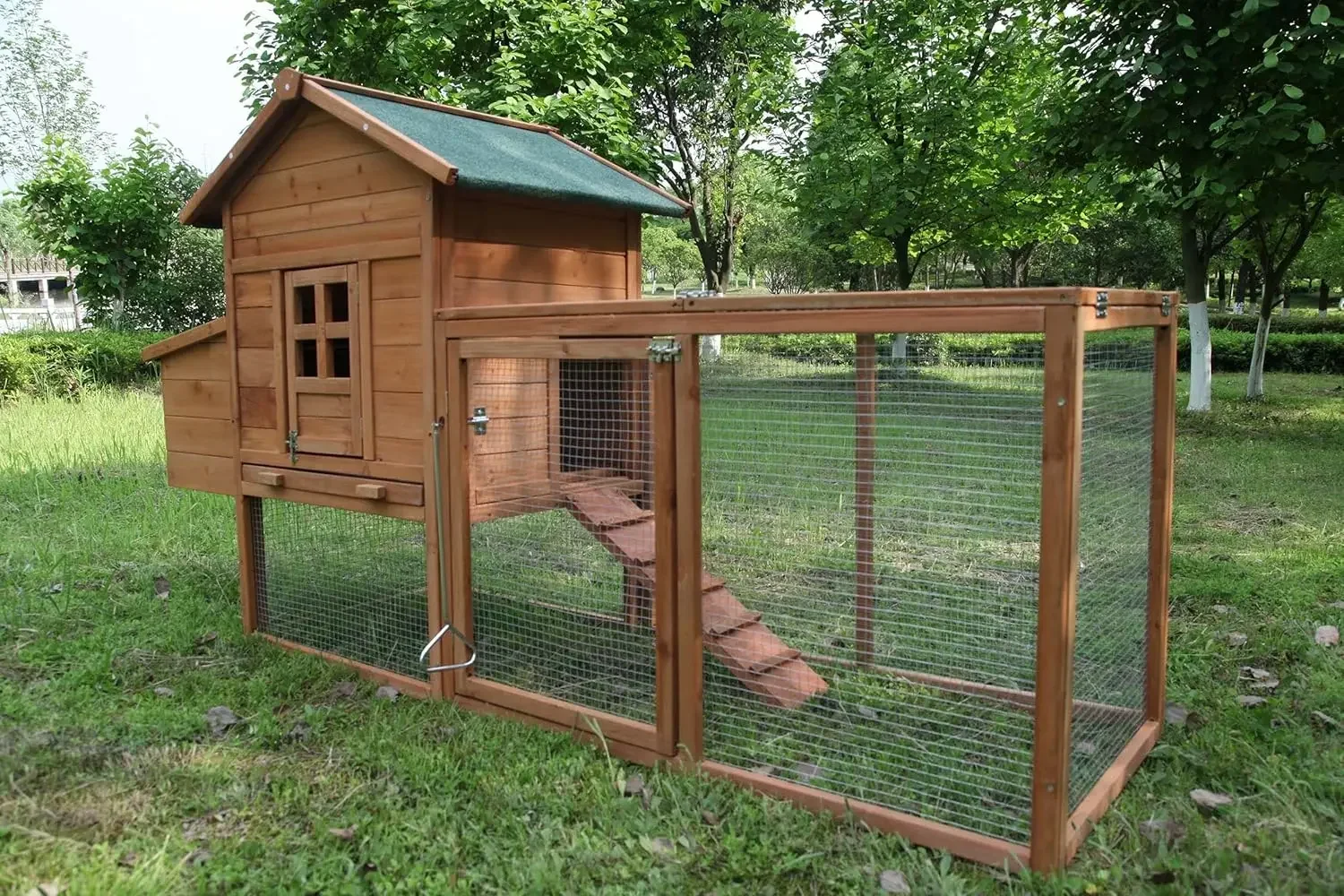 Chicken Coop Outdoor Wooden Rabbit Hutch Poultry House with Chicken Run Cage, Egg Box & Waterproof Roof (80