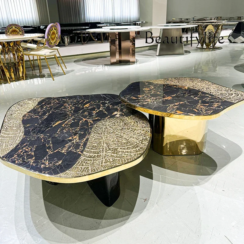 

XX Журнальный столик из натурального мрамора, приставной столик, дизайнерский домашний новый светильник с ручной резьбой, роскошный журнальный столик High Sense