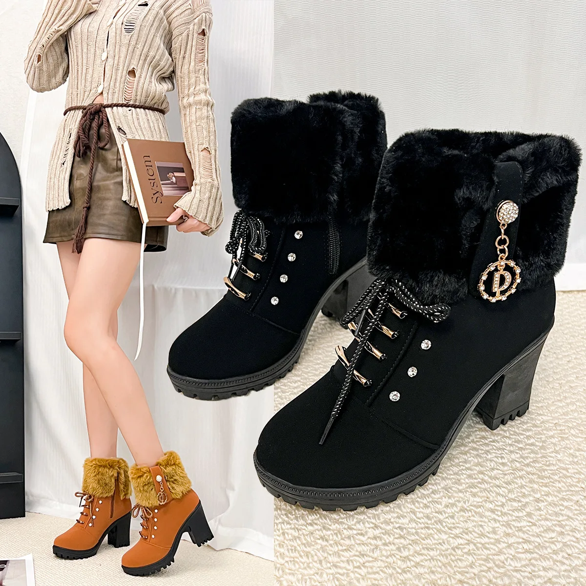 

Women Boots Winter Comfortable Designer High Heels Shoes for Women 2025 New Short Platform Ankle Boots Elegant Zapatos De Mujer