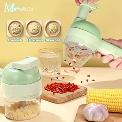 4 in 1 Handheld Electric Vegetable Cutter Garlic Chopper Meat Grinder Food Slicer with Cleaning Crush USB Charging Kitchen Tool