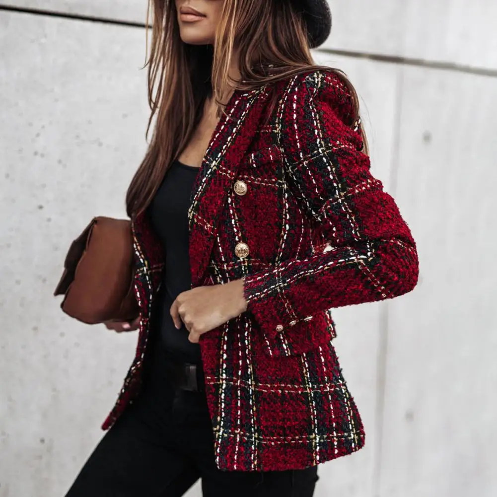 Double-breasted Lady Blazer Long Sleeve Woolen Modern Design Winter Lady Coat for Dating