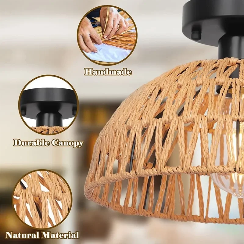 Newest Japanese-style Hemp Rope Woven Pendant Lights B&B Pastoral Restaurant Tea Room Inn Bar Bedroom Rattan Indoor Lighting Hot