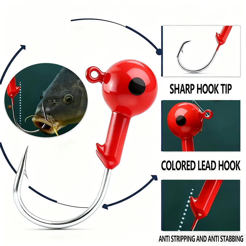 [TUODIAO] Red Jig Head Hook Bright Coating Strong Penetration Anti-Slip Design Soft Bait Lure Fishing Hook