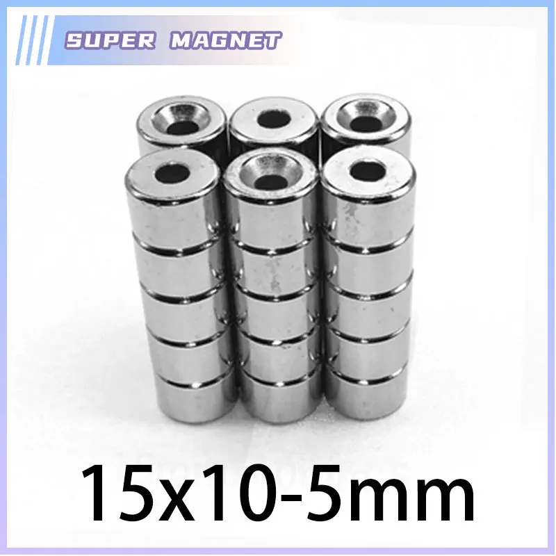 

5/10/15/20/30PCS 15x10-5 mm Round Countersunk Neodymium Magnet 15x10 mm with Hole 5mm Strong Permanent Magnets Disc 15*10-5