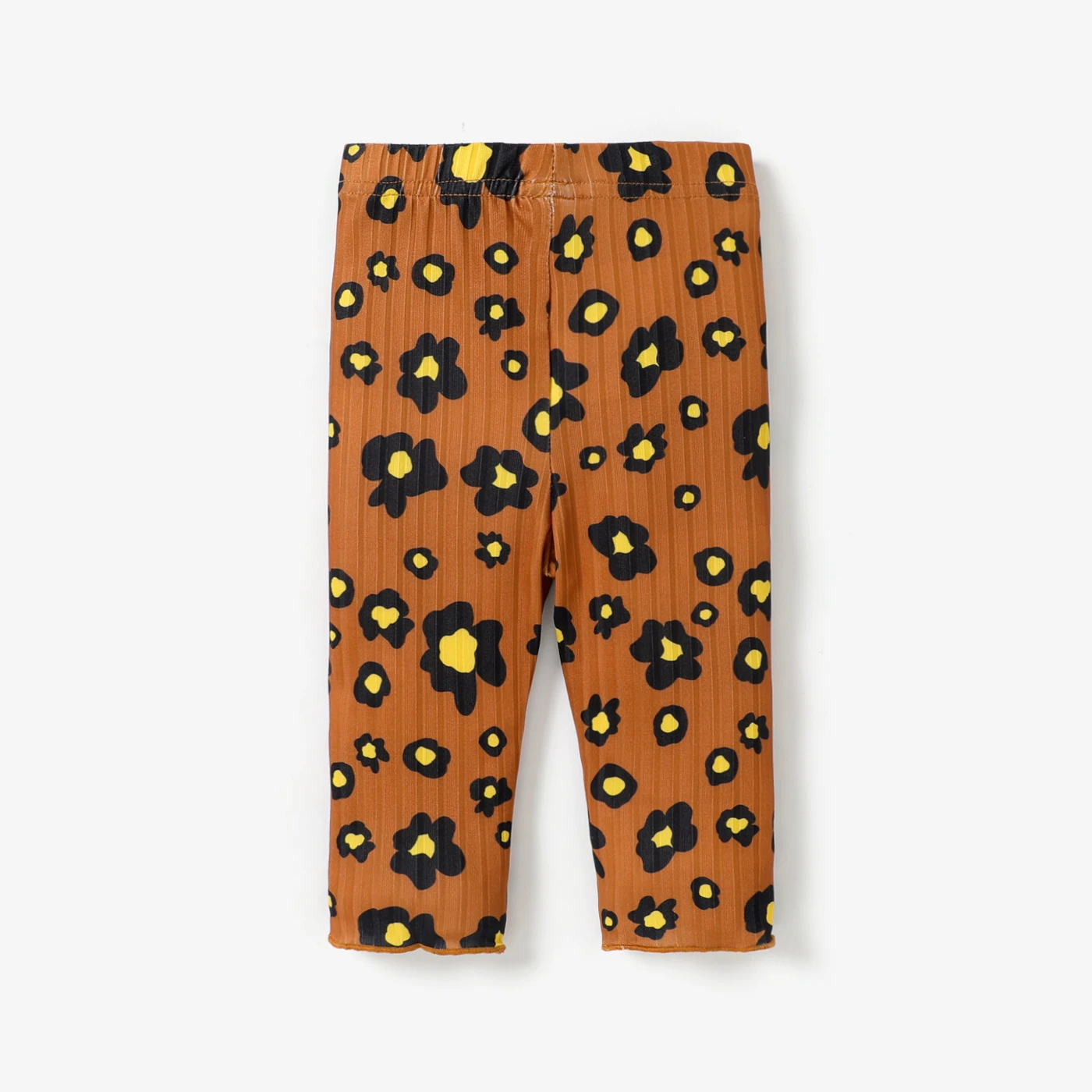 PatPat Baby Girl Brown/Apricot Leopard Print Ribbed Leggings