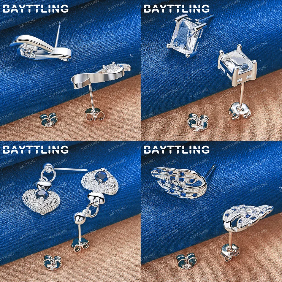 

Charm 925 Sterling Silver Delicate Leaf Heart Shaped Zirconia Earrings Women Wedding Gift Accessories Jewelry Luxury