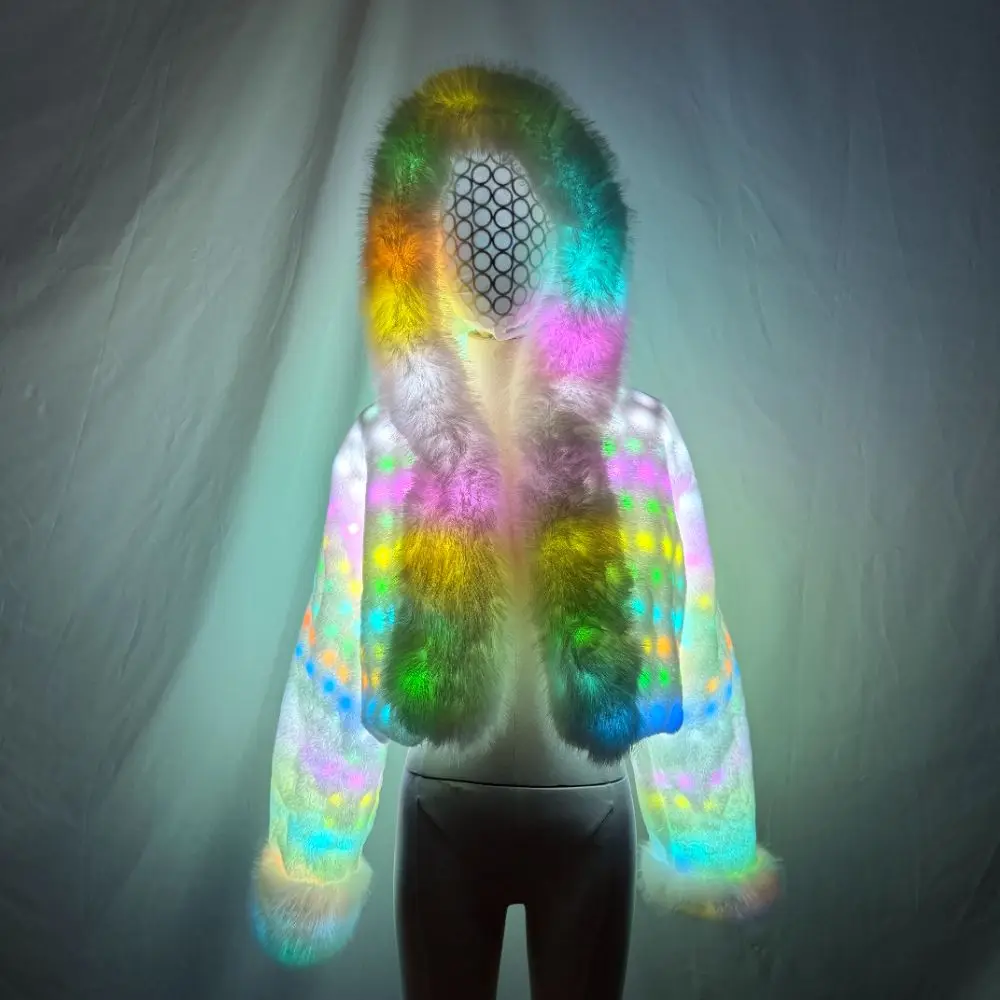 Women's  LED Light-Up Faux Fur Jacket Rave Costume Party Club Performance Outerwear for Special Occasions