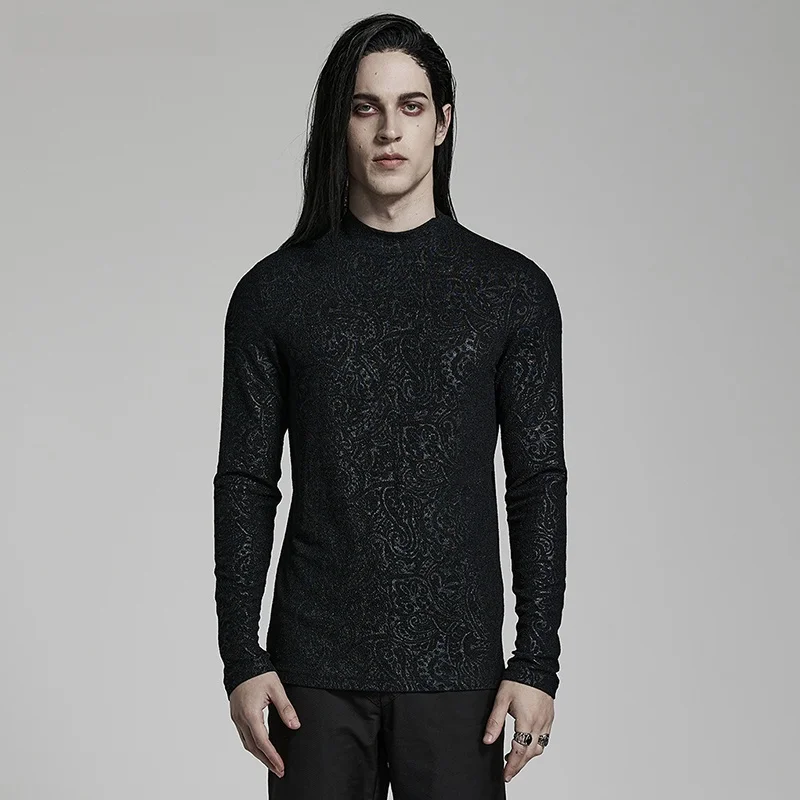

Gothic Patterned Zipper Long Sleeve T-Shirt Men's Fashion Casual Versatile Base Layer Shirt Modern Style Slim Fit Urban Wear