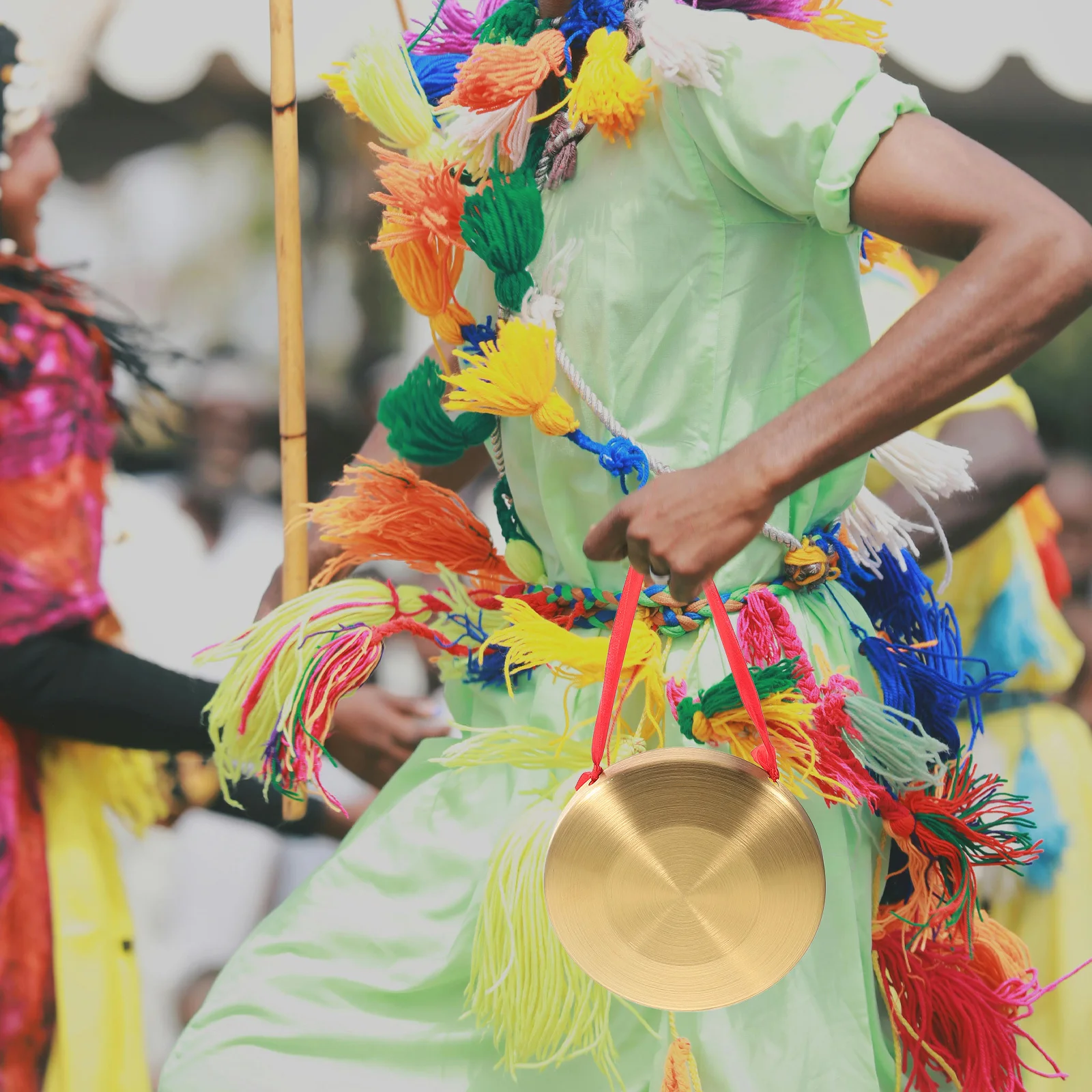 

Decorative Gong Brass Chinese Percussion Instrument Mallet Red Ribbon Pure Sound Cultural Decor Festivals