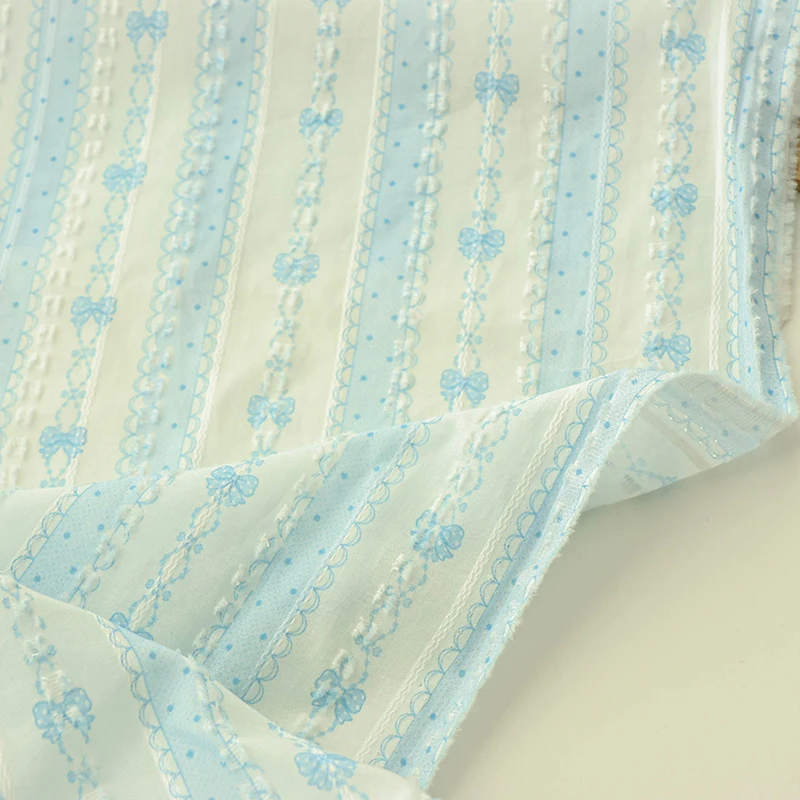 100cm Floral Striped Jacquard Cotton Fabric Korean-Style Pastoral Cloth for Dresses Skirts Blouse Clothing DIY Sewing