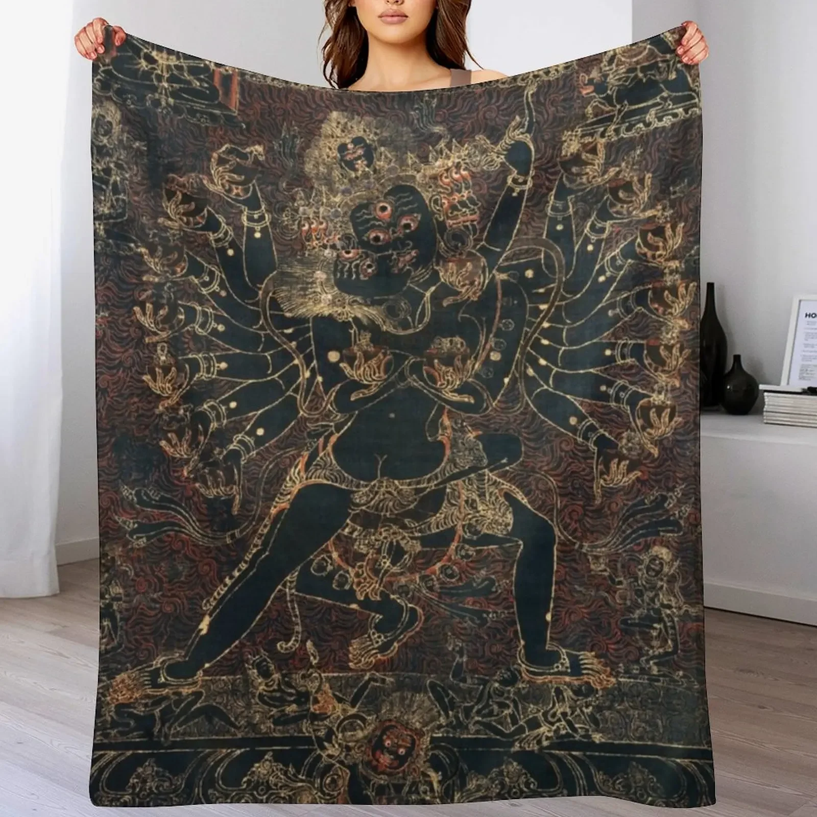 Shri Hevajra Demon Death Thangka Throw Blanket Cozy Warm Blanket for Bed Room Decor