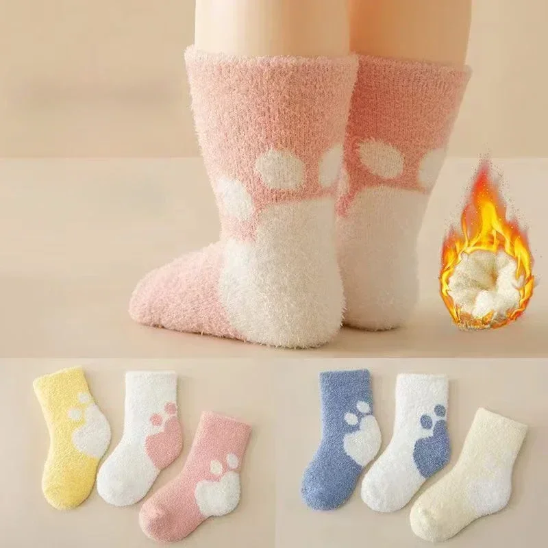 Winter Warm Baby Socks Coral Feather Yarn Children Socks with Thick Fur Loops Solid Color Baby Wool Keep Warm Children's Sock