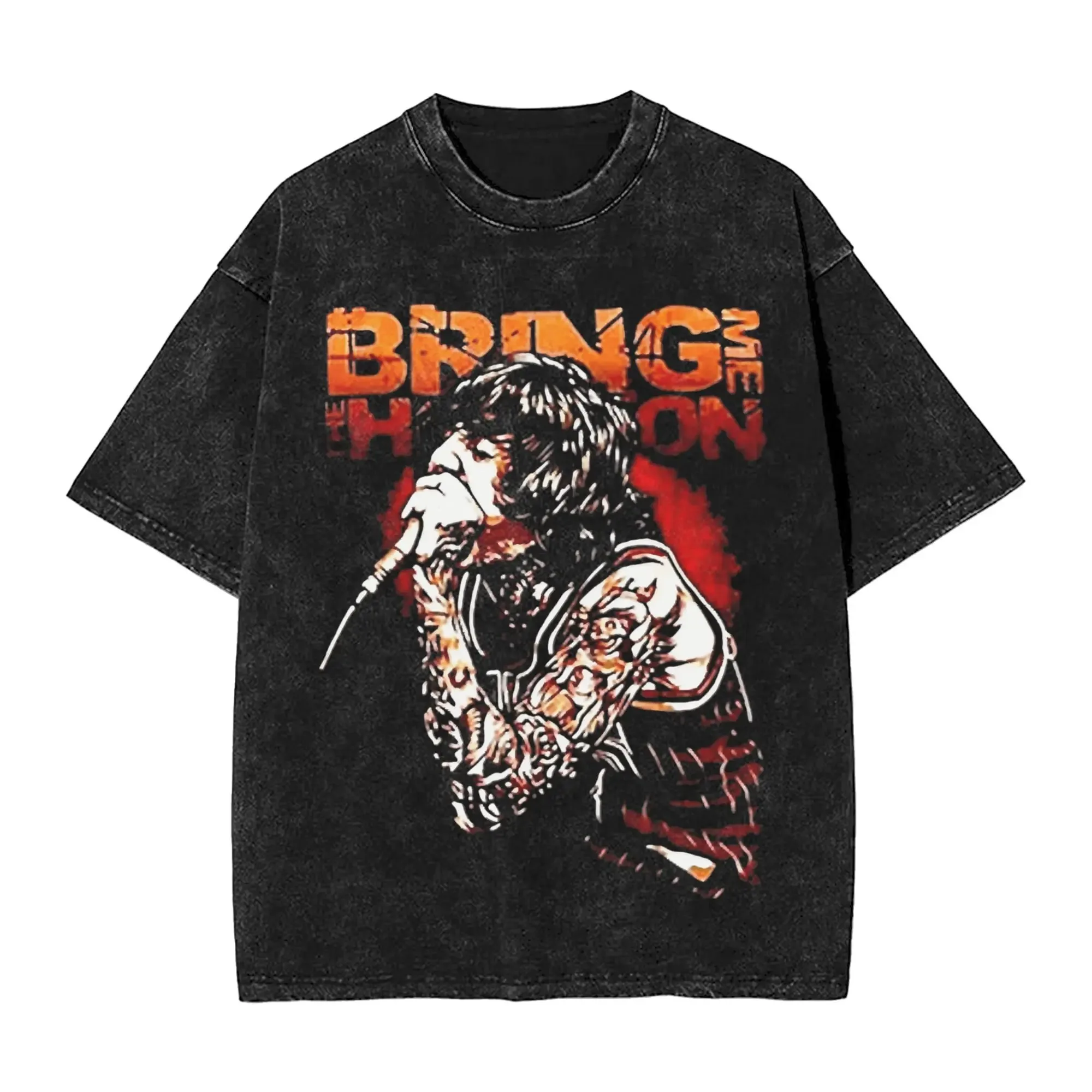 Camiseta Masculina Y2K de Manga Curta e Gola Redonda, Nova Coleção, Camiseta ROCK Band Bring Me The Horizon para Fãs BMTH, Efeito Lavado