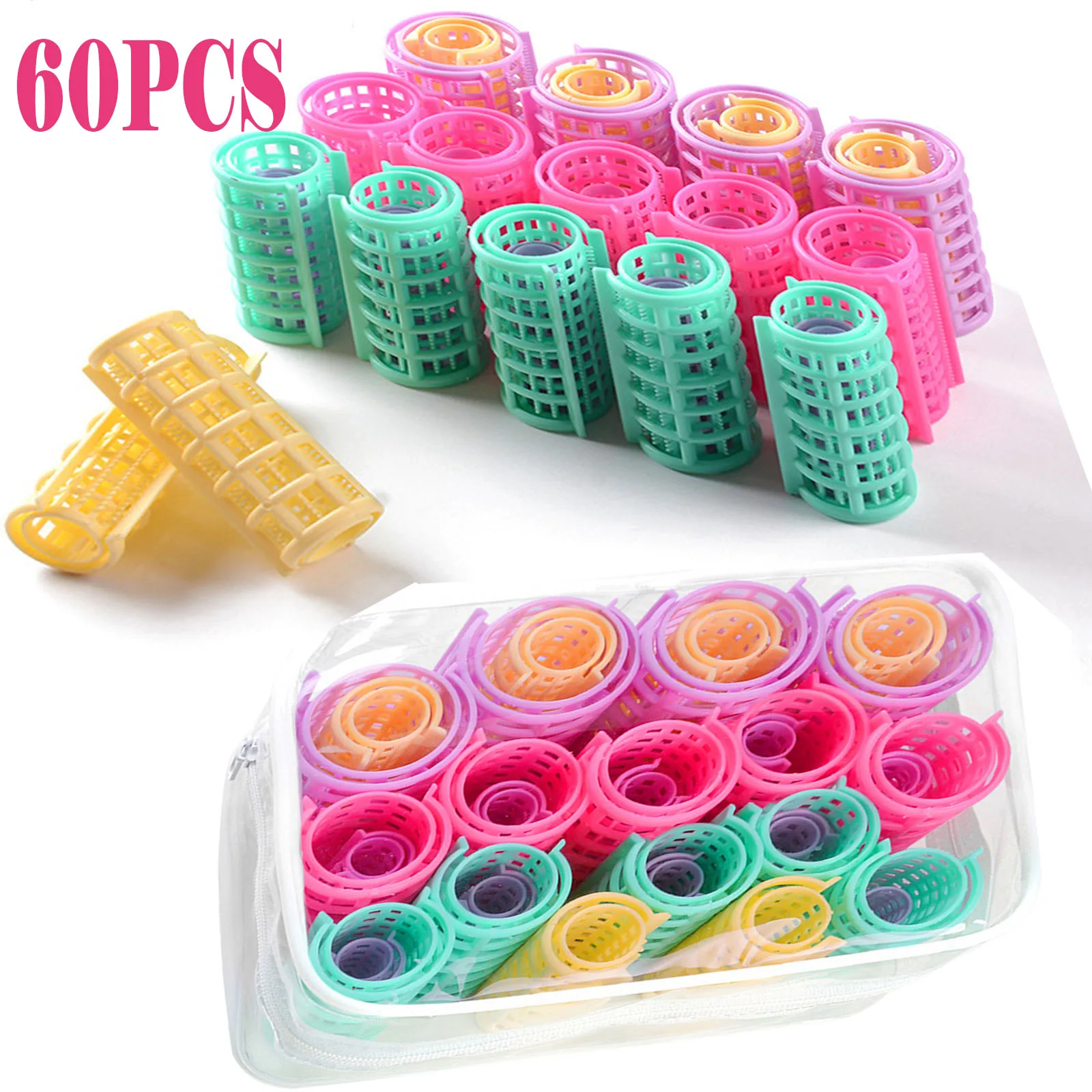 30/60pcs Self-Grip Hair Rollers Heatless Hair Curlers No Heat Hair Bang Reusable Self-adhesive Hook & Loop DIY Styling Tools