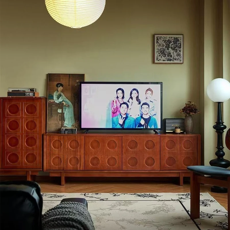 

French retro TV cabinet light luxury high-end coffee table combination solid wood living room home integrated simple small apart