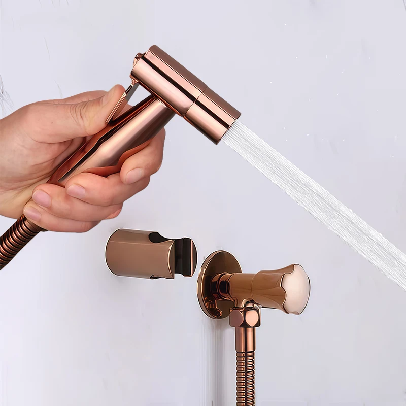 

Rose Gold Hand Held Bidet Sprayer Douche Toilet Kit Shattaf Shower Head Gold Brass Valve Set Jet Bidet Faucet Garden Tap Set