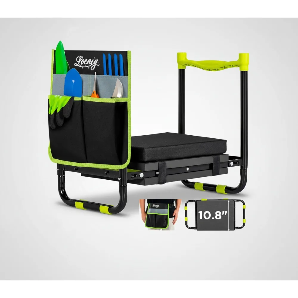 

10.8" Wide Foldable Garden Kneeler Seat with Tool Pouch, Thickened Cushion for Seniors Gardening Stool