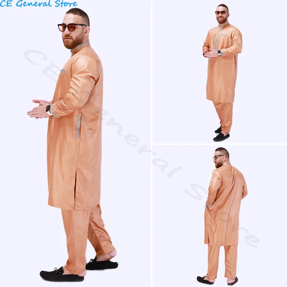 Traditional Islamic Clothing Eid Jubba Thobe Arab Abaya Caftan Muslim Sets Robes Men Fashion National Retro Style Suit Ramadan