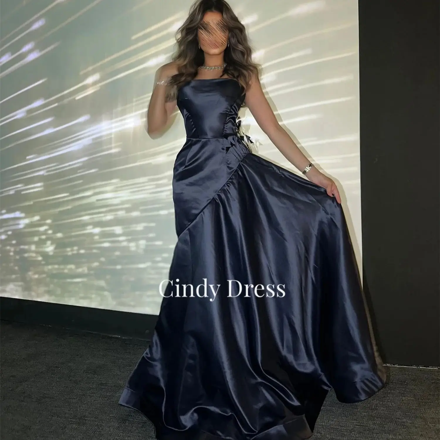 

Cindy Navy Blue Satin Customized Long Party Dresses for Special Occasions Evening Elegant Woman Gala Prom Wedding Dress 2024