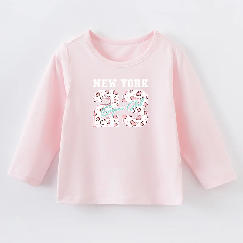 Fashion Spring Autumn Casual Kid Boy Girl Baby Outfit Pink T-shirt Long Sleeve Top New Style Children Outdoor Trendy Cute Lovely