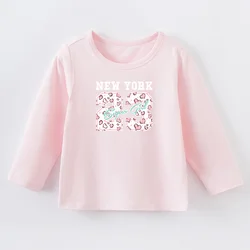 Fashion Spring Autumn Casual Kid Boy Girl Baby Outfit Pink T-shirt Long Sleeve Top New Style Children Outdoor Trendy Cute Lovely