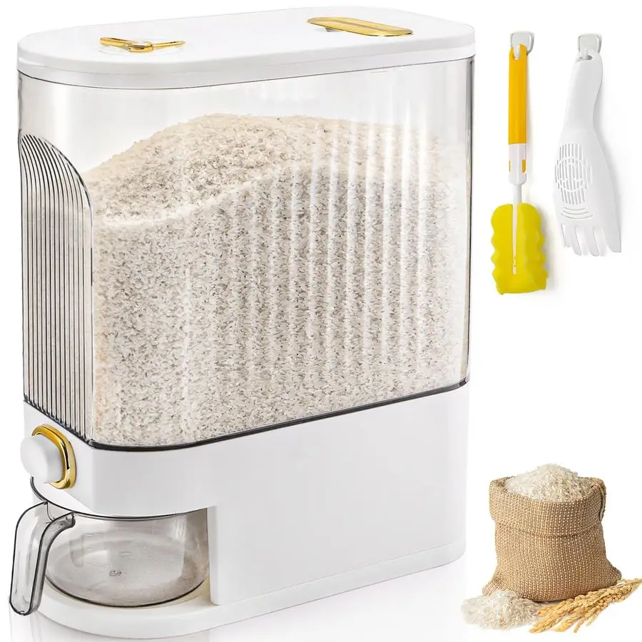 

Rice Holder Dispenser, 22 Lbs Large Grain Storage Container with Measuring Cup, Cylinder Household Food Dispenser Bucket Kitchen