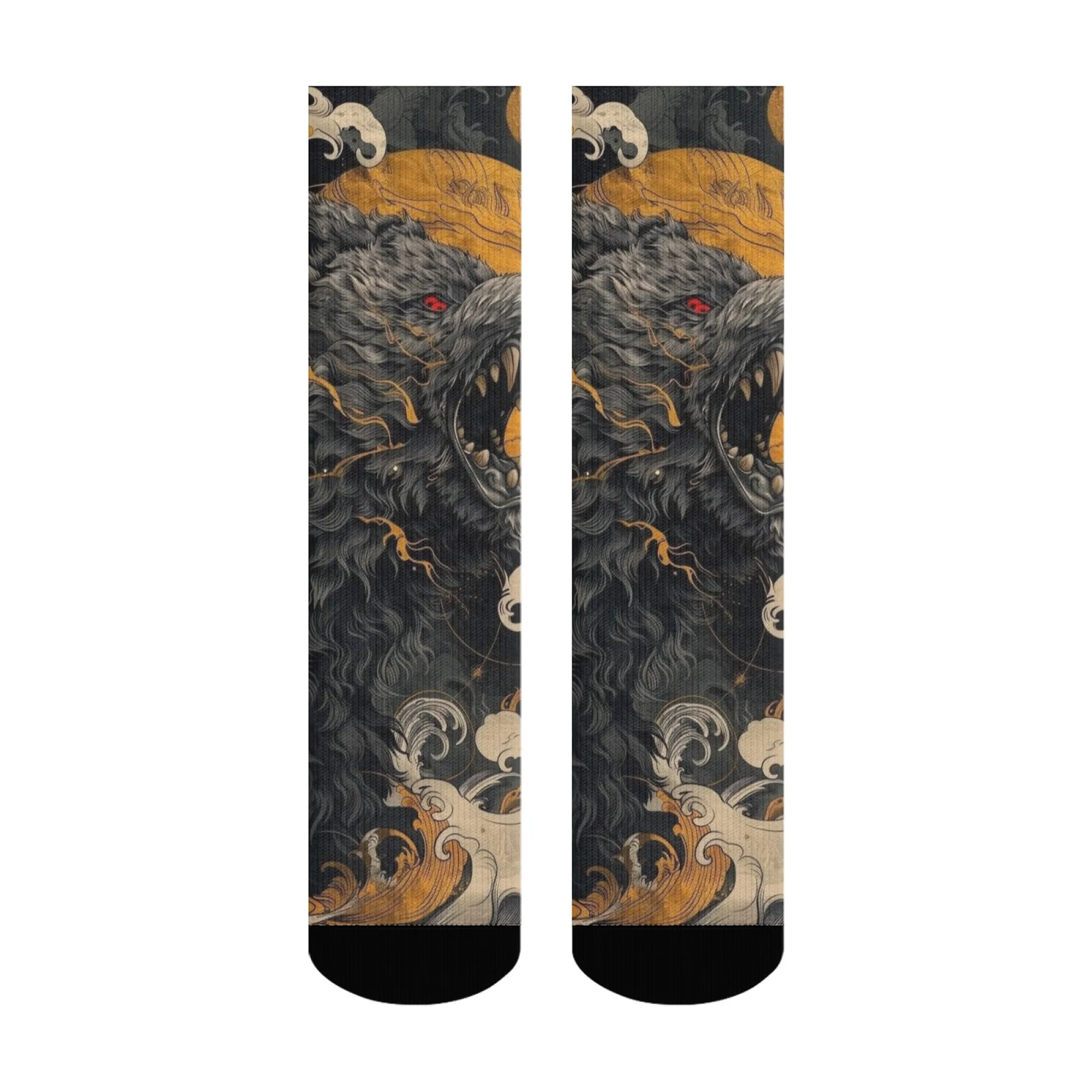 Novelty Japanese Style Wild Wolf Crew Socks Retro Artistic Streetwear Unisex Socks Breathable Soft Perfect for Party Crazy Gift