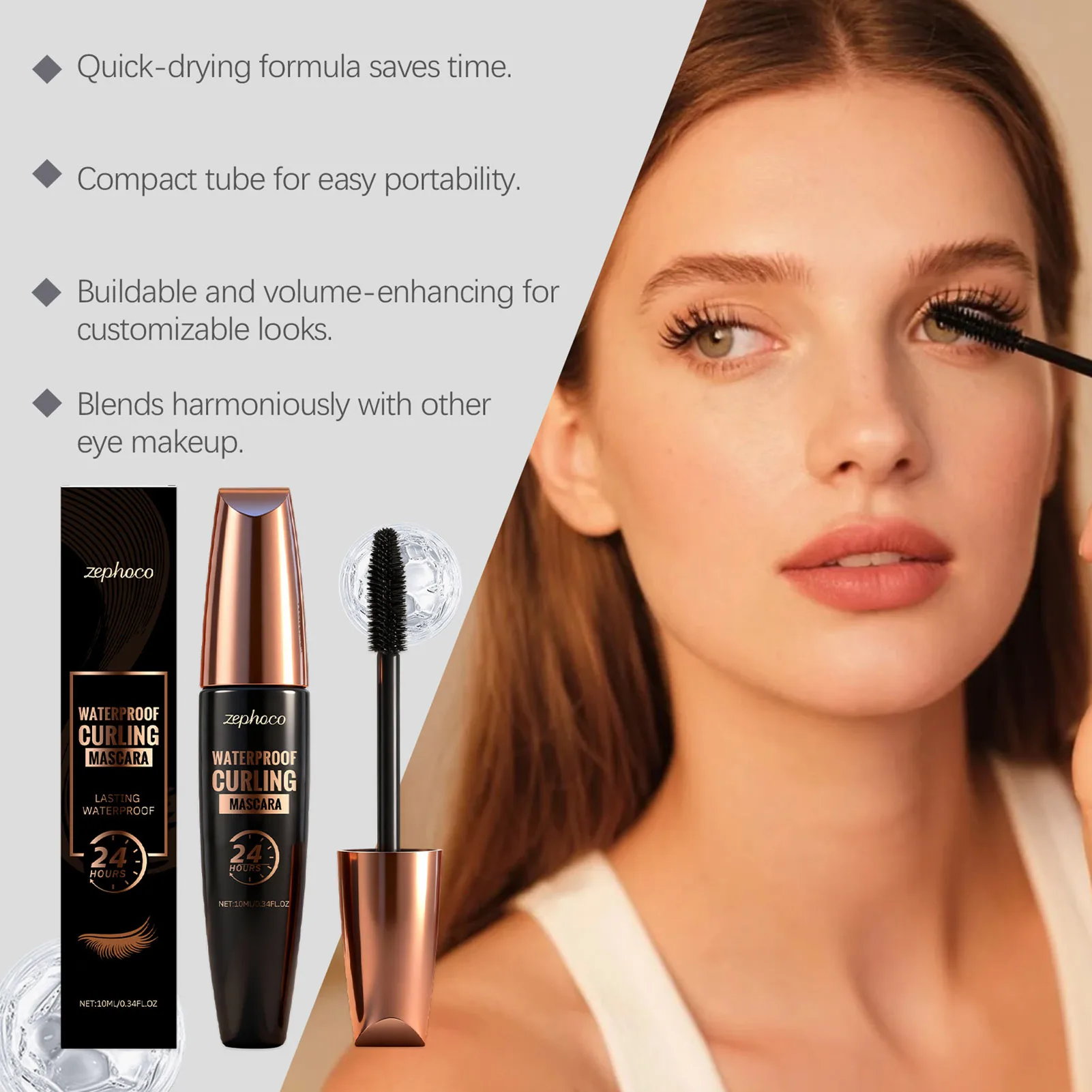 Mascara bouclé imperméable longue durée pour femmes, hypoallergénique, sans cruauté, pour les yeux sensibles, maquillage quotidien, Routine