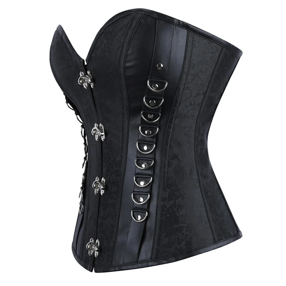 Women Gothic Retro Overbust Corset Top Steel Buckle Body Shaper Lace-up Boned Bodice Steampunk Sexy Strapless Bustiers