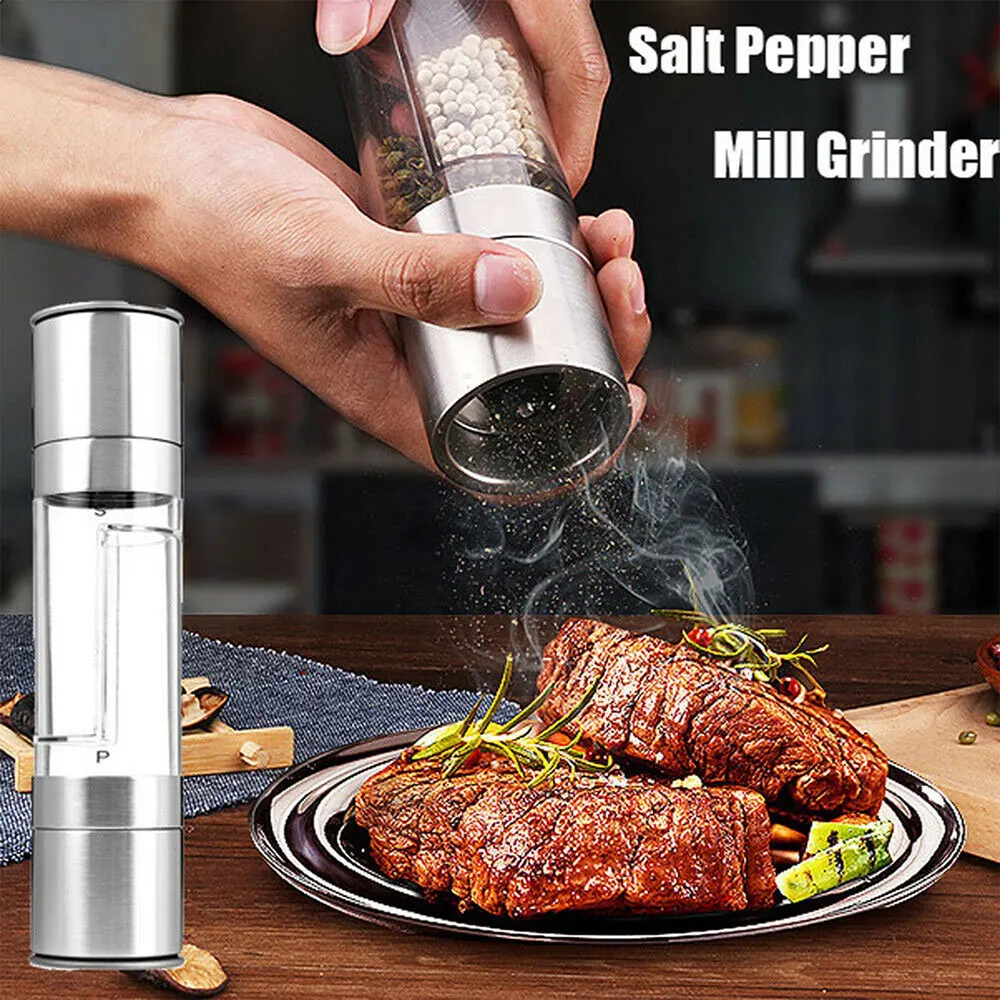 1pc 2in1 Pepper Grinder Household Sea Salt Ginder Stainless Steel Spice Grinder Manual Sea Salt Mill Spice Crusher Reusable