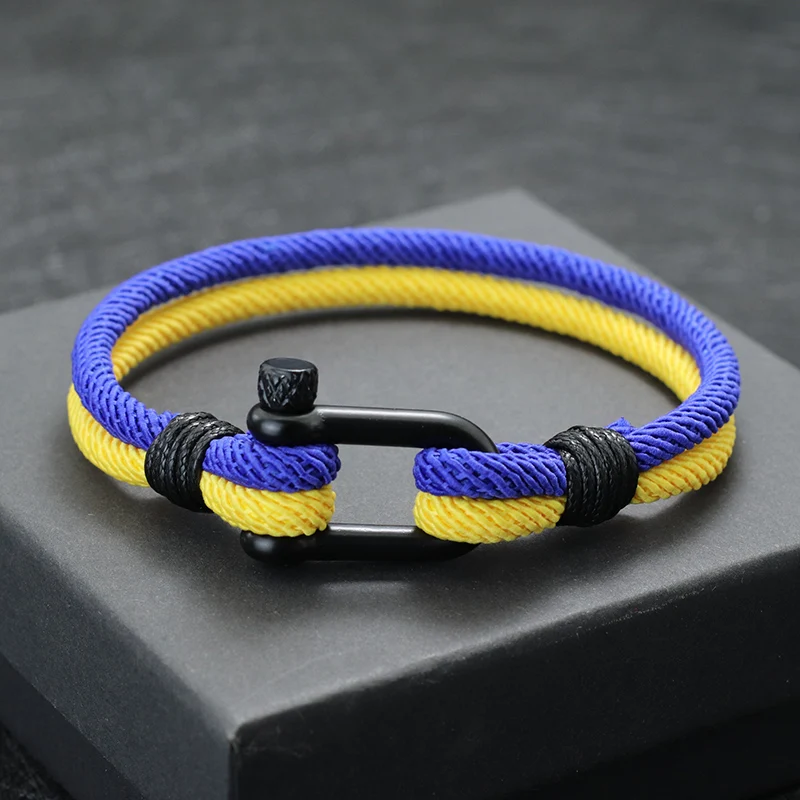 51Luckind Bicolor Rope Bracelet Ukrainian Symbol Braclet In Blue Yellow Detachable Handmade Macrame Braslet Gift For Him Pulsera