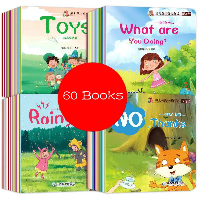 

60 Books/Set English Picture Book Children Enlightenment Baby Kids Learn Words Tales Series Educational Reading Libros Chinese