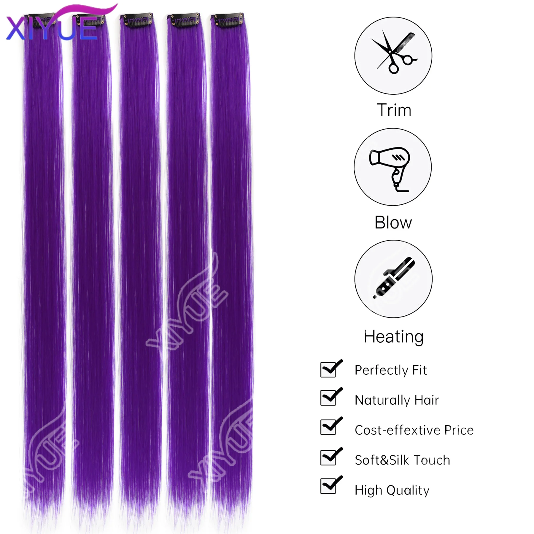 XY كليب في وصلات الشعر الملونة يسلط الضوء على الحفلات 24 بوصة 6 قطعة/الحزمة متعدد الألوان مستقيم الشعر الاصطناعية قطع الشعر الأرجواني