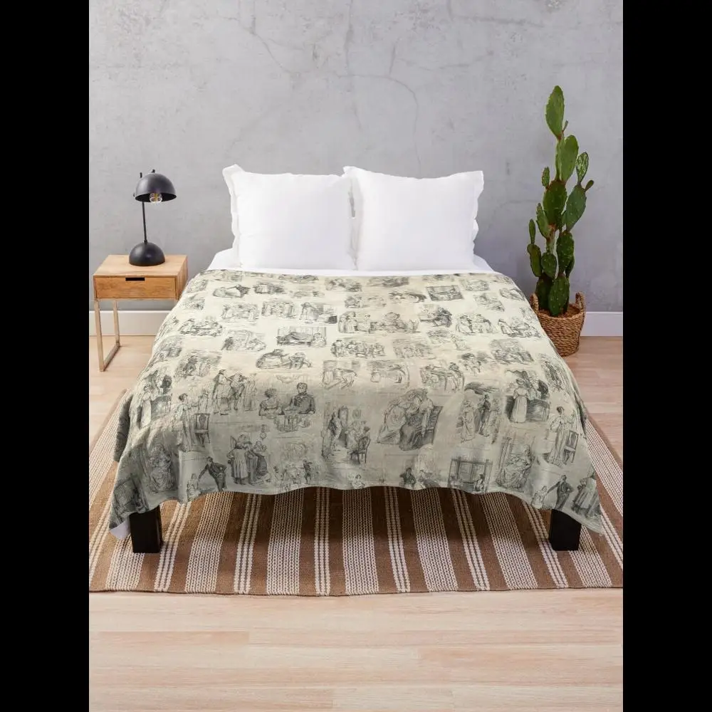 

Pride and Prejudice Illustrations Throw Blanket Austen Inspired Home Textile for Cozy Reading Living Room Decor