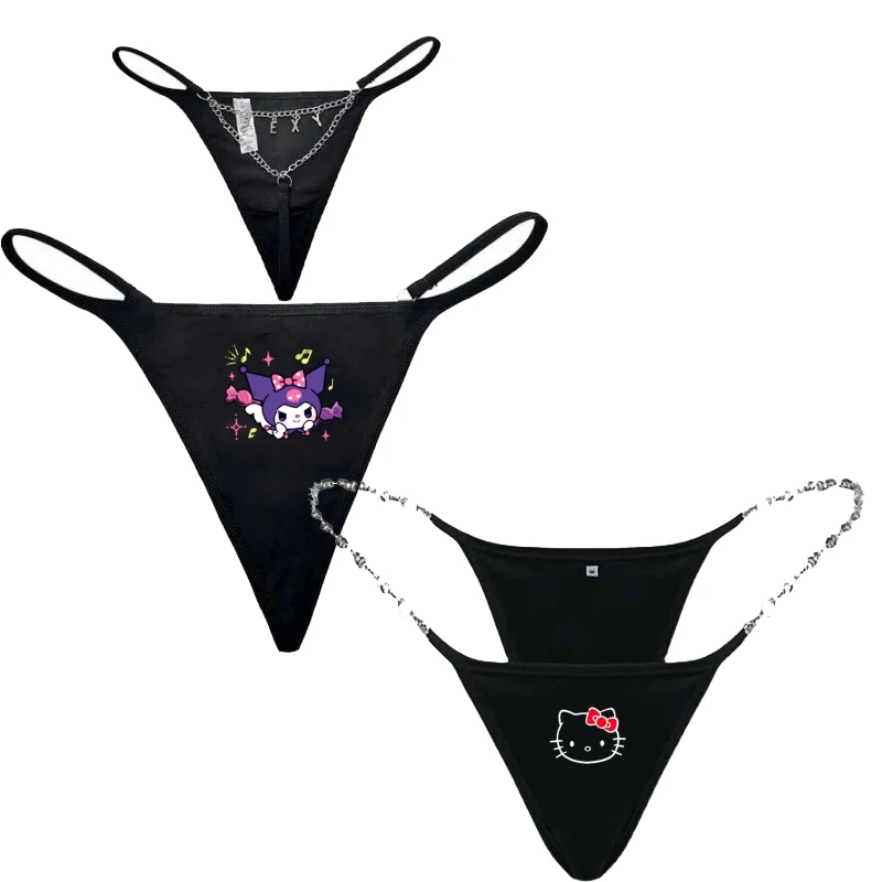 

Трусики-стринги Sanrio Hello Kitty, сексуальные, аниме, кавайные, с надписью Kuromi, женские, с цепочкой, для девочек, подарки