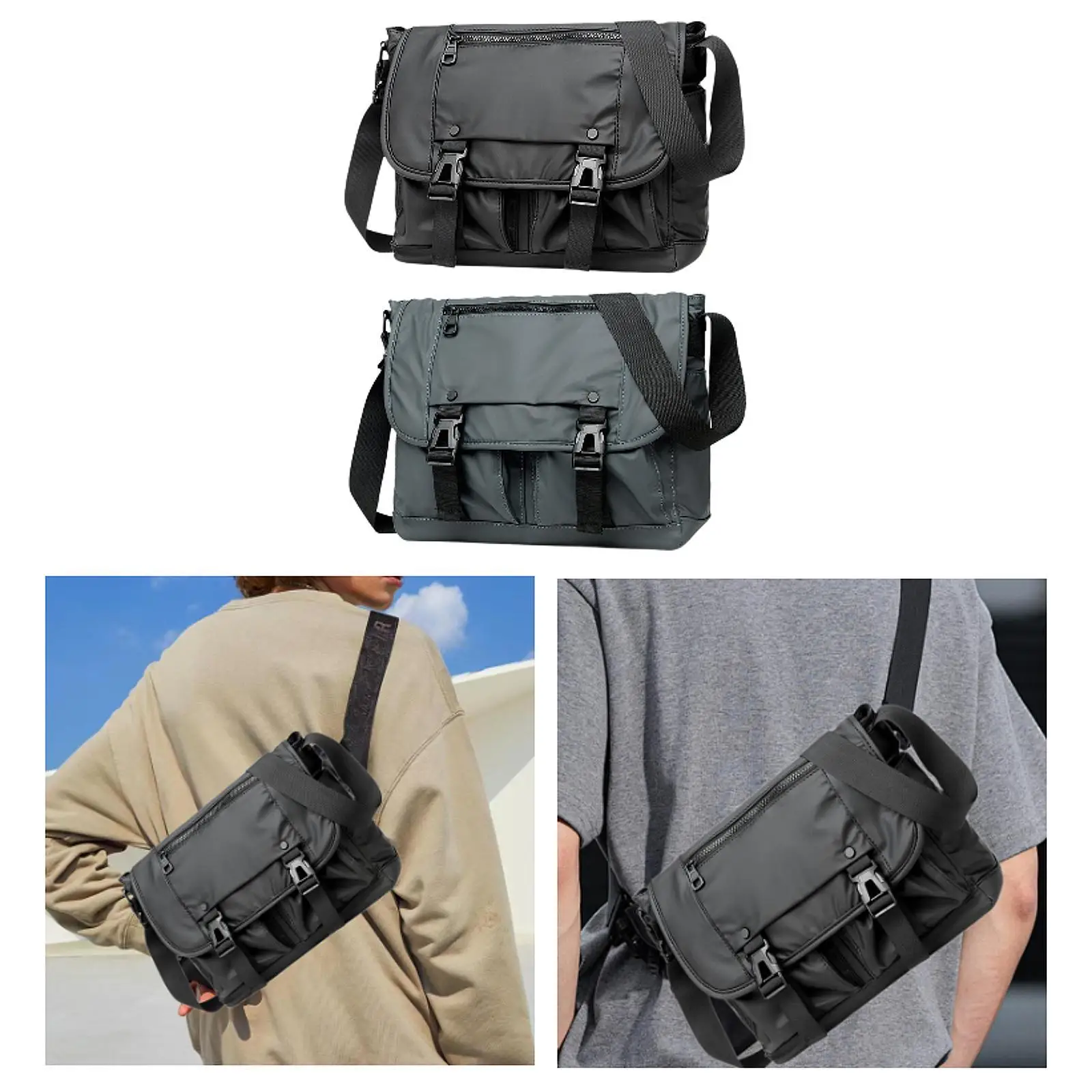 Bolsa mensageiro com alça de ajuste, bolsa de bolso multicamadas de nylon, bolsa de ombro fashion para férias, trabalho, férias, praia, todos os dias