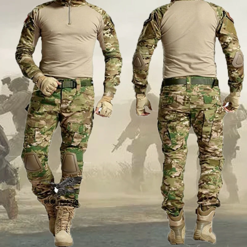 Outdoor Uniform Tactical Suits Camo Pants Hunting Clothes Wear-resisting Outdoor Suit Men Clothing Shirt+Cargo Pants