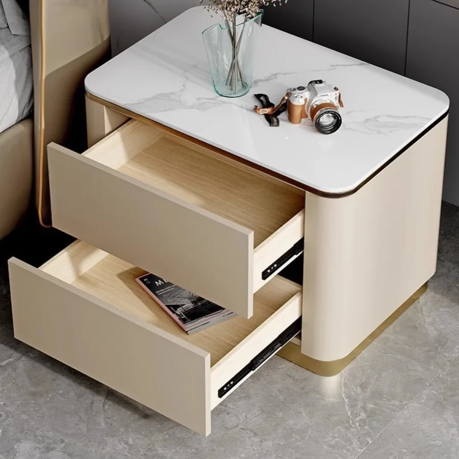 Solid wood bedside table Italian light luxury high sense simple modern solid wood rock slab bedroom