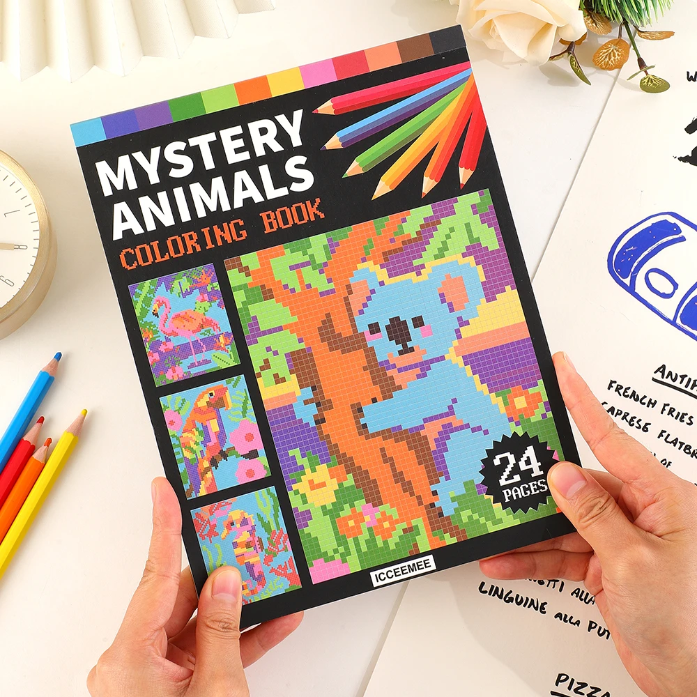 24 Sheets Adult Coloring Book Mosaic Animal Patterns with Bonus Pencils For Adults Stress Relief Mindfulness Therapy Coloring